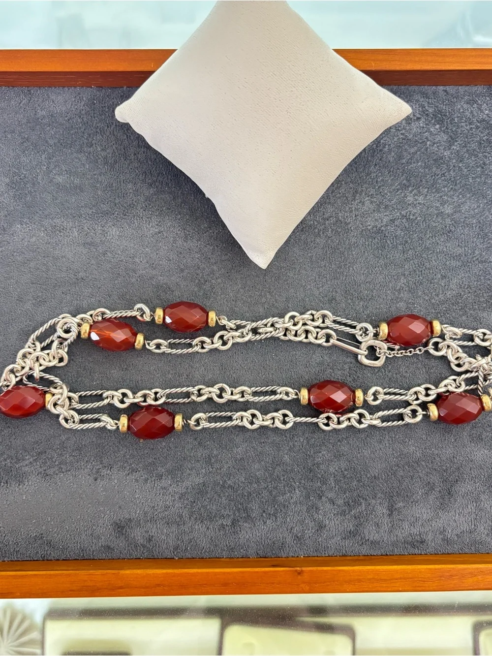 David Yurman 925 & 18k Gold Bijoux Station Necklace with Carnelian 34